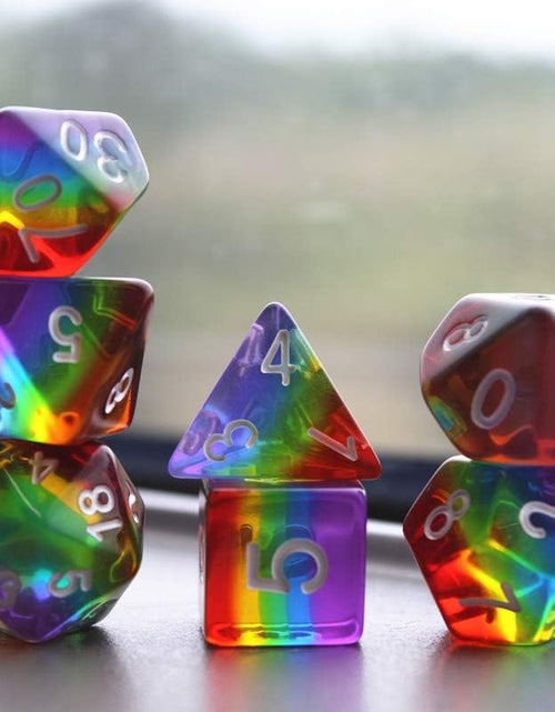 Load image into Gallery viewer, Polyhedral DND Dice Set RPG Rainbow Dice for Dungeons and Dragons(D&amp;D) Role Playing Game,Mtg,Pathfinder,Table Game,Math Games Dice Set with Dice Pouch

