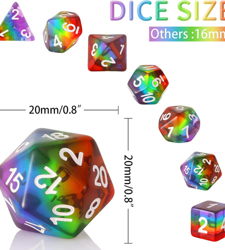 Polyhedral DND Dice Set RPG Rainbow Dice for Dungeons and Dragons(D&D) Role Playing Game,Mtg,Pathfinder,Table Game,Math Games Dice Set with Dice Pouch