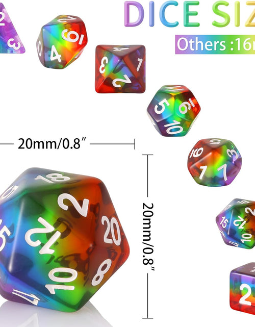 Load image into Gallery viewer, Polyhedral DND Dice Set RPG Rainbow Dice for Dungeons and Dragons(D&amp;D) Role Playing Game,Mtg,Pathfinder,Table Game,Math Games Dice Set with Dice Pouch
