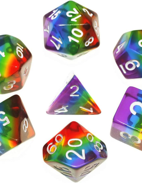 Load image into Gallery viewer, Polyhedral DND Dice Set RPG Rainbow Dice for Dungeons and Dragons(D&amp;D) Role Playing Game,Mtg,Pathfinder,Table Game,Math Games Dice Set with Dice Pouch
