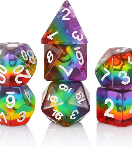 Polyhedral DND Dice Set RPG Rainbow Dice for Dungeons and Dragons(D&D) Role Playing Game,Mtg,Pathfinder,Table Game,Math Games Dice Set with Dice Pouch