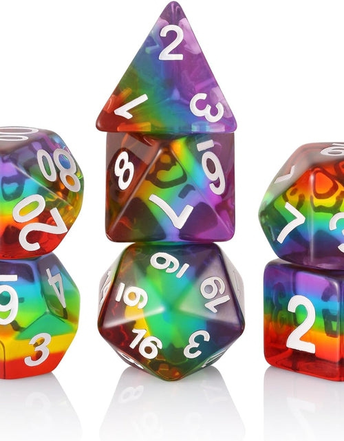 Load image into Gallery viewer, Polyhedral DND Dice Set RPG Rainbow Dice for Dungeons and Dragons(D&amp;D) Role Playing Game,Mtg,Pathfinder,Table Game,Math Games Dice Set with Dice Pouch
