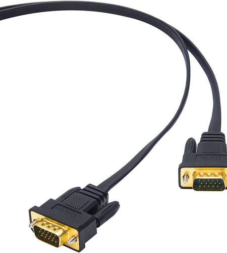 5M Ultra Thin Flat Type Computer Monitor VGA Cable Standard 15 Pin Male to Male Connector SVGA Wire 16 Feet - Black