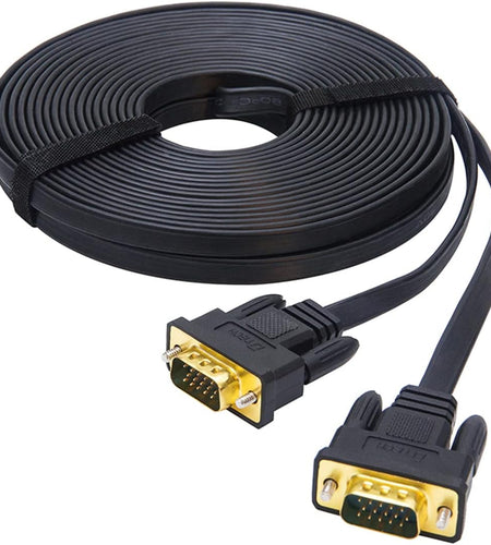 5M Ultra Thin Flat Type Computer Monitor VGA Cable Standard 15 Pin Male to Male Connector SVGA Wire 16 Feet - Black