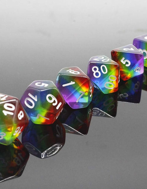Load image into Gallery viewer, Polyhedral DND Dice Set RPG Rainbow Dice for Dungeons and Dragons(D&amp;D) Role Playing Game,Mtg,Pathfinder,Table Game,Math Games Dice Set with Dice Pouch
