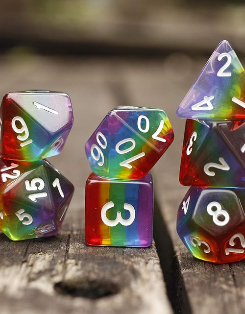 Load image into Gallery viewer, Polyhedral DND Dice Set RPG Rainbow Dice for Dungeons and Dragons(D&amp;D) Role Playing Game,Mtg,Pathfinder,Table Game,Math Games Dice Set with Dice Pouch
