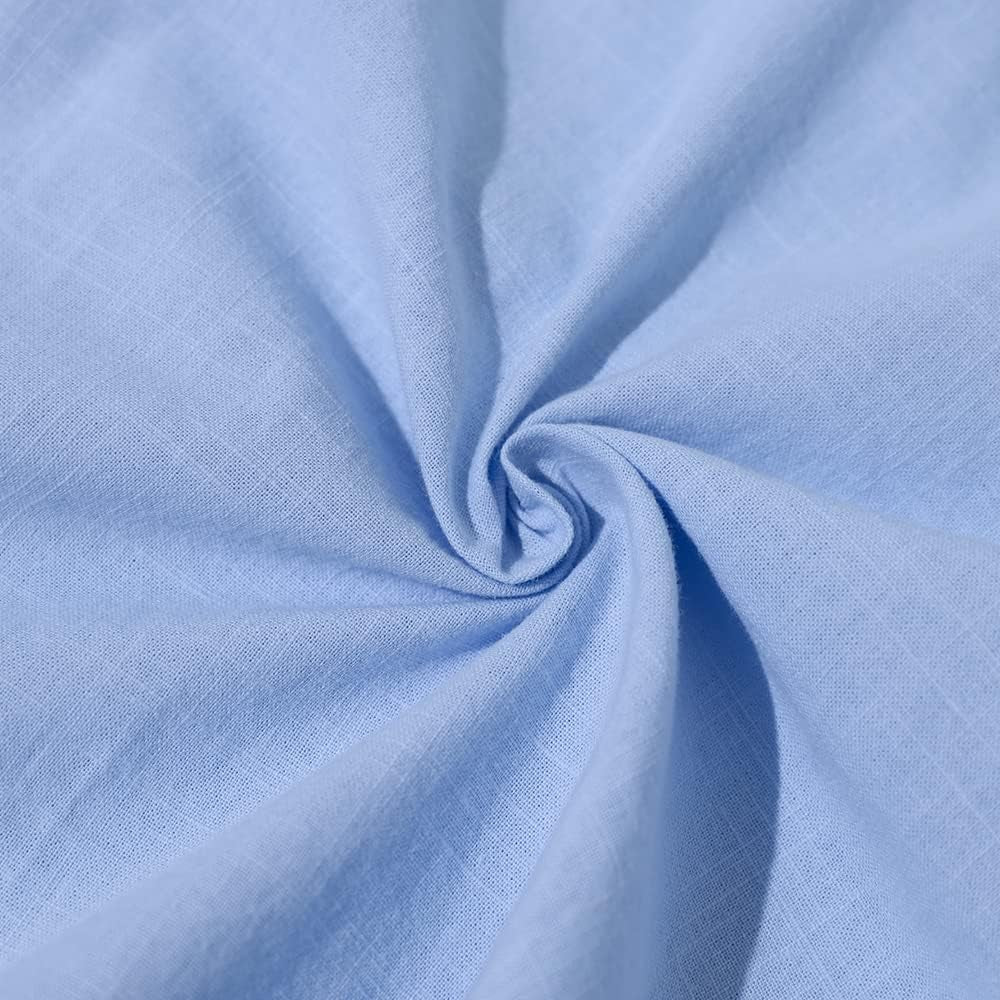 Mens Long Sleeve Casual Cotton Linen Shirts Buttons down Summer Solid Plain Beach Yoga T Shirts